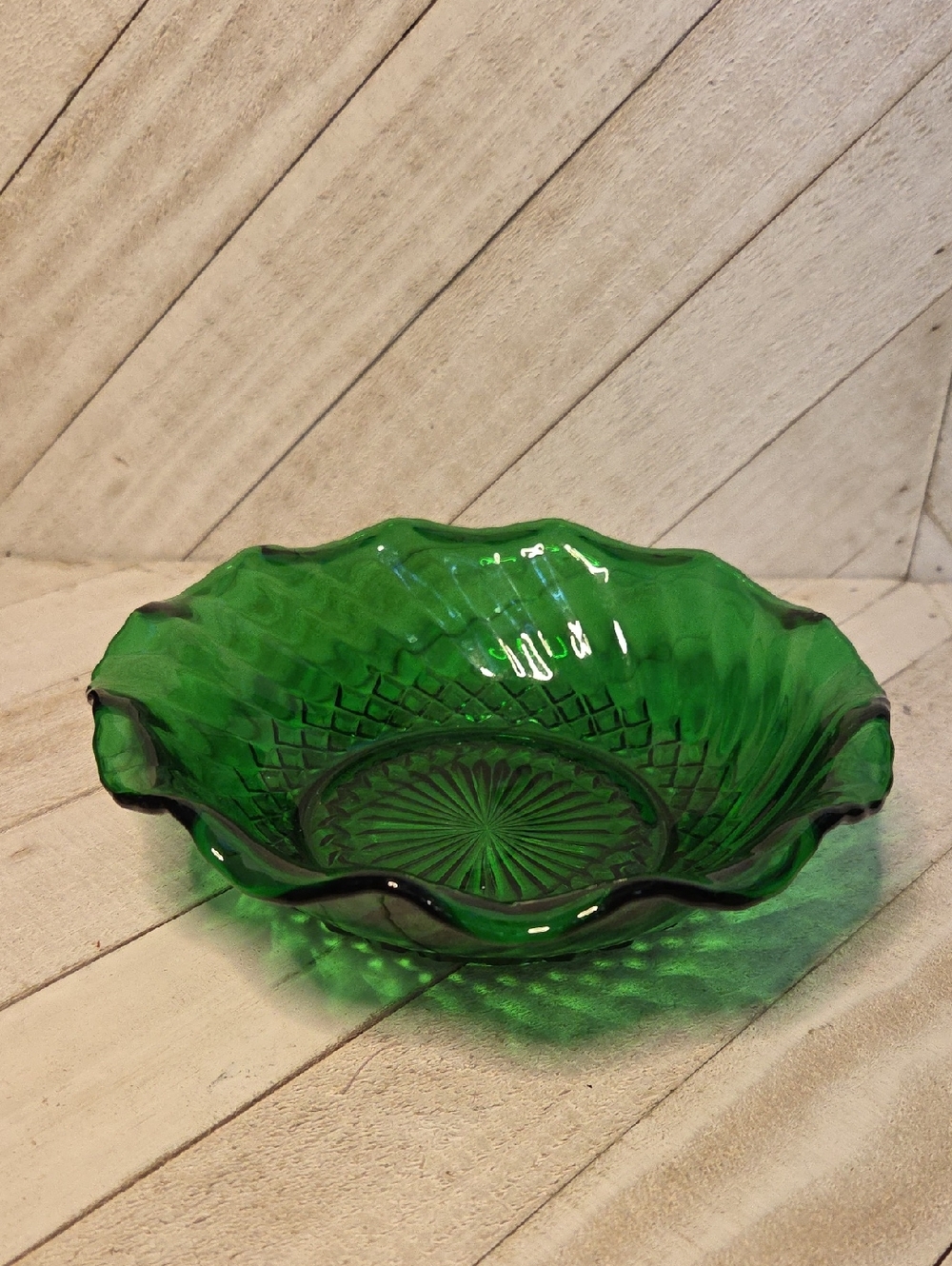 Vintage Green Glass Decorative Bowl